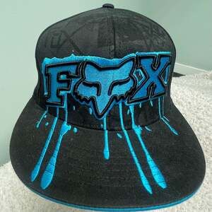 Vintage Y2K Fox Racing Hat Flexfit Black Blue Blood Drip...Logo